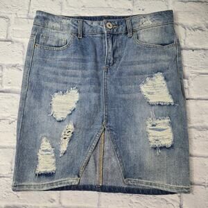 Vanilla Star Distressed Denim Skirt Destroyed Mid Rise Pencil size 5/6